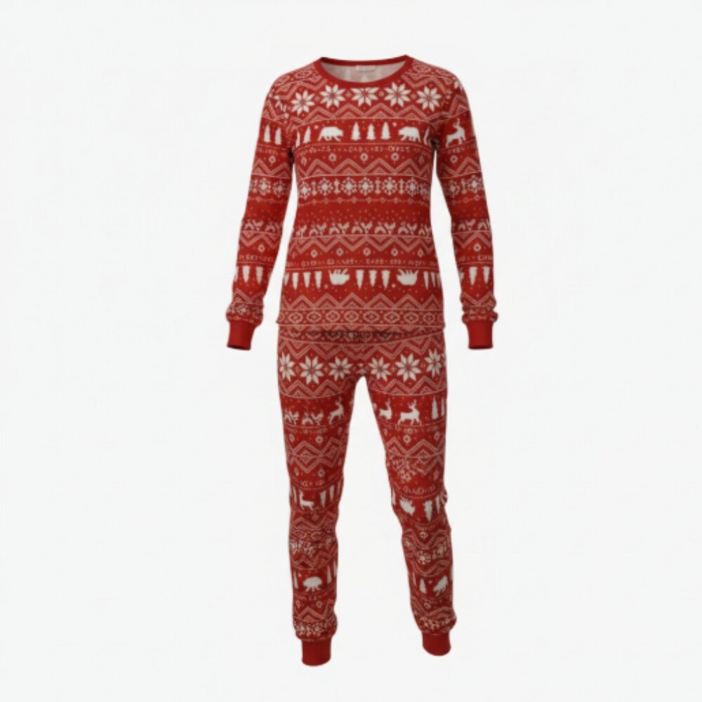 PatPat Men’s Pajama Set Size M Red Christmas Fair Isle 2PC Long Sleeve Sleepwear